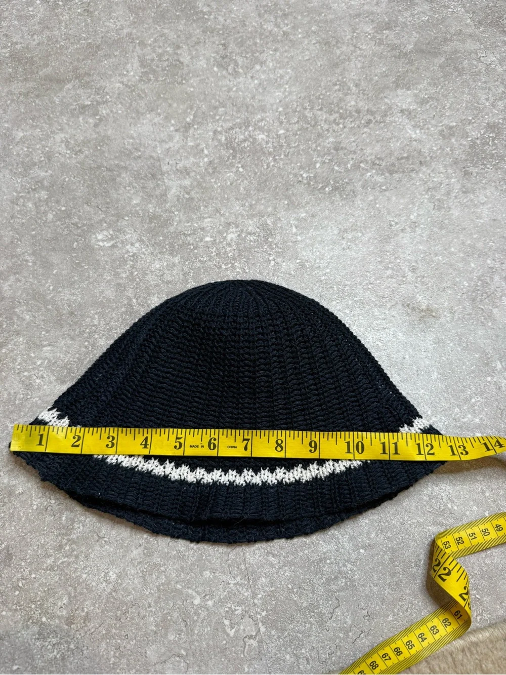 Madewell Crocheted Bucket Hat in dark navy preppy stripe coastal Nantucket